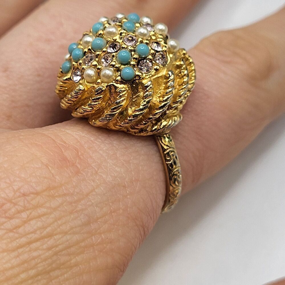Antique French Chatelaine Dome Cocktail Ring sz 7.5